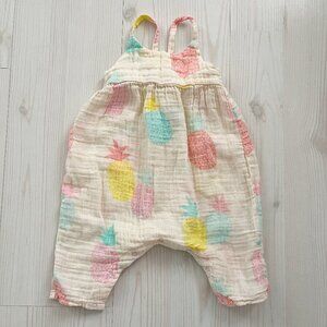 Angel Dear Biege and Pastel Linen Sun Suit Size 6-12 Months